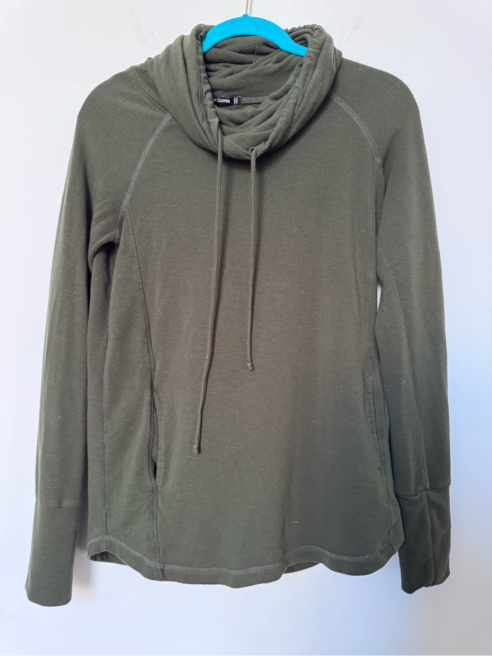 Olive Green Funnel Neck Sweater with Pockets